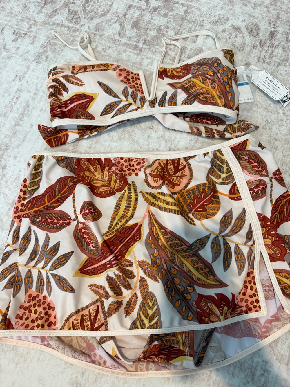 SANTUARY - Leaf-Print Bikini Skort Set - Women’s XL